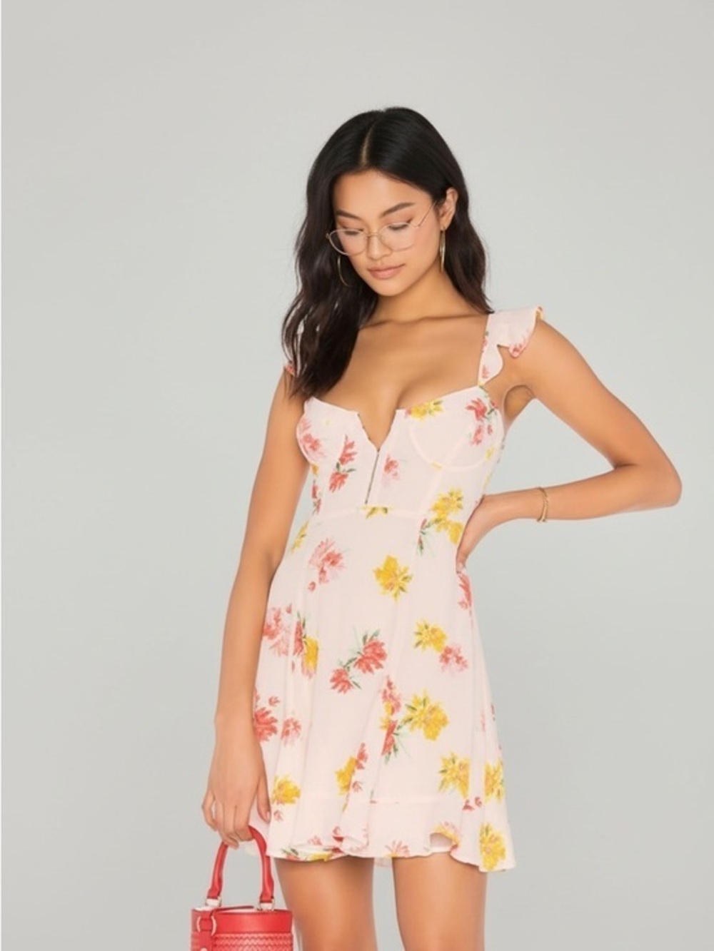 Pink flora summer mini dress